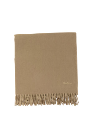 羊绒围巾 - 单色棕黄色带绣花标志