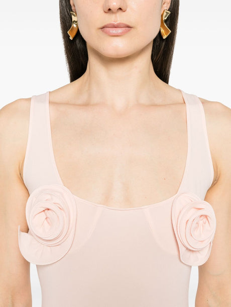 轻粉色伸缩设计透明花边连衣裙