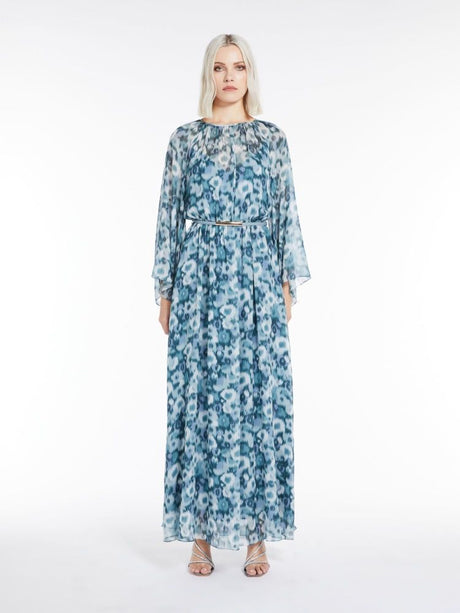 MAX MARA Feminine Blue Printed Long Dress for Women