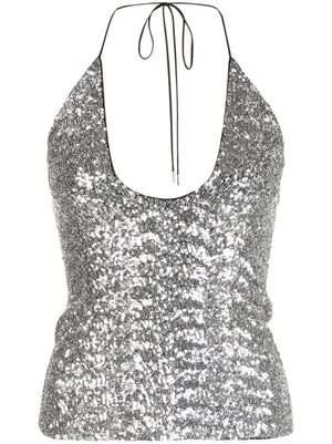 THE ATTICO Shimmer and Shine Silver Sequin Top for Women - FW23 Collection
