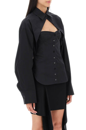 女装黑色棉质Poplin胸衣衬衫- FW23系列