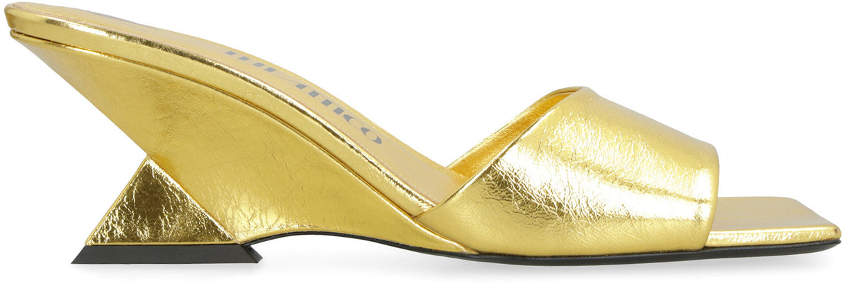 金色方头金字塔楔型女式凉鞋