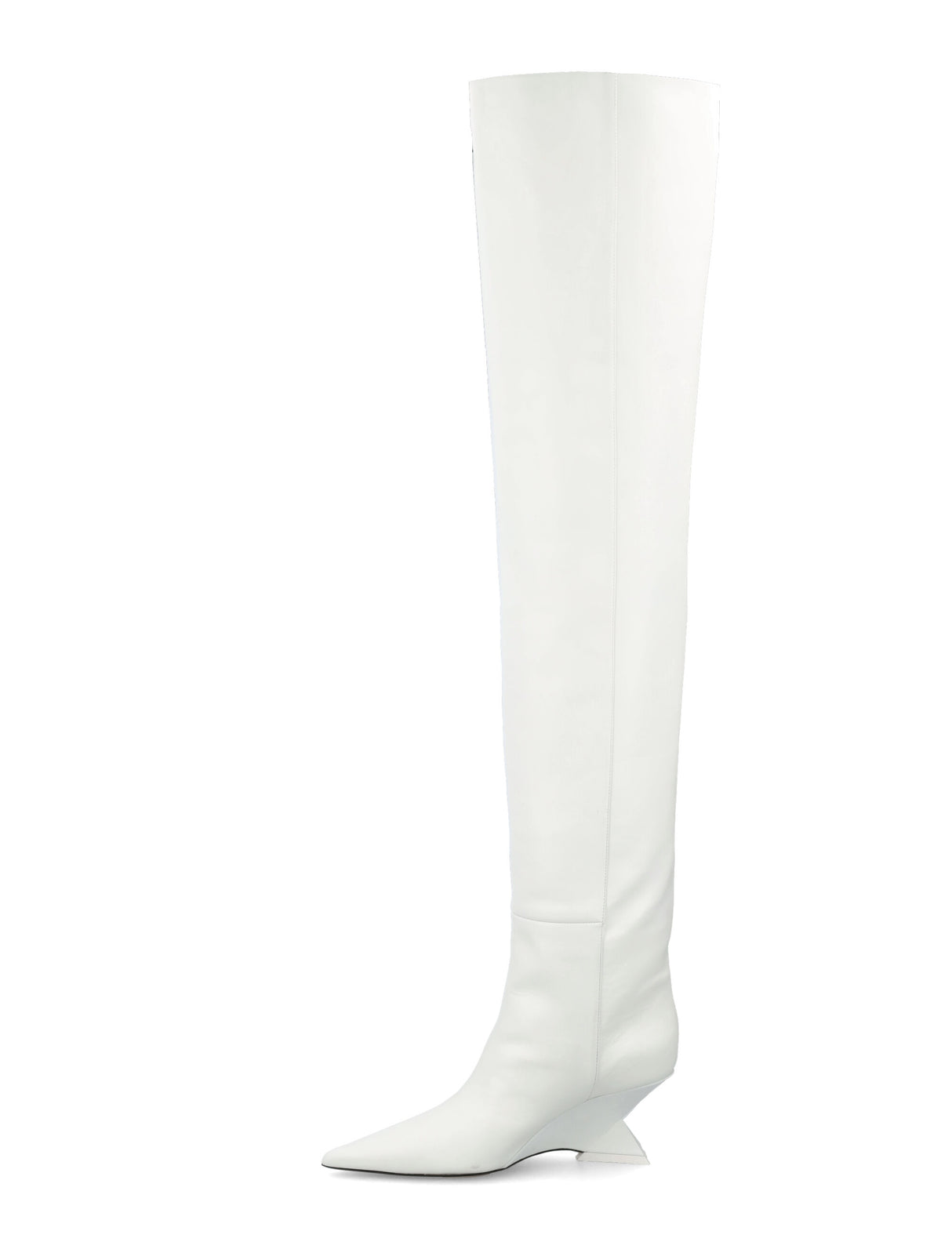 THE ATTICO White Leather Over-Knee Boots with Pyramid Wedge for Women