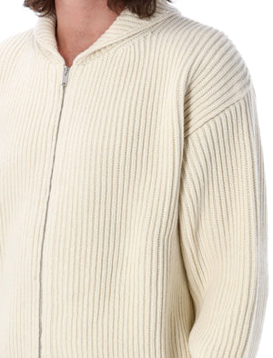 JIL SANDER Men's Hooded Natural Zip Sweater for FW23