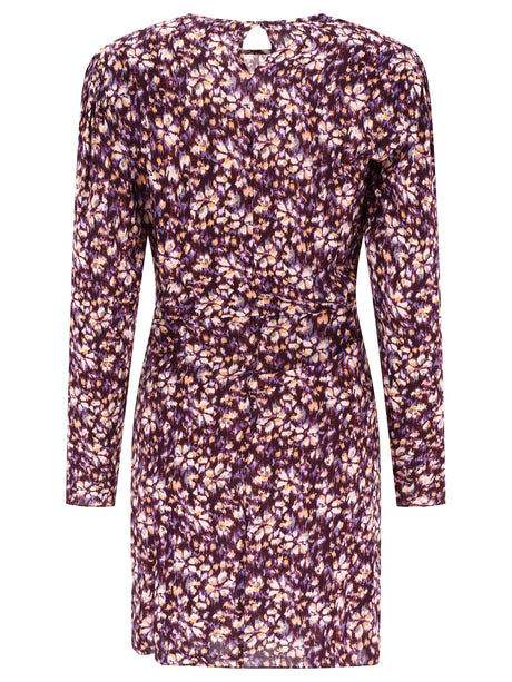 优雅的长袖裙子，褶皱和腰部蝴蝶结-女士紫色秋冬2024系列