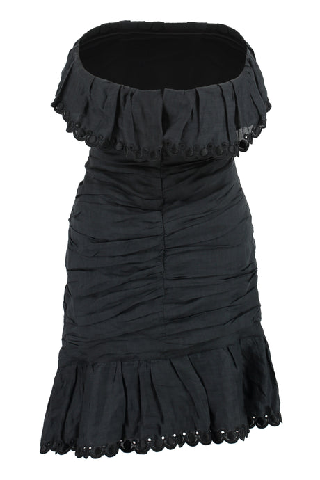 高聚集式露肩连衣裙带有装饰性褶边 - SS23系列