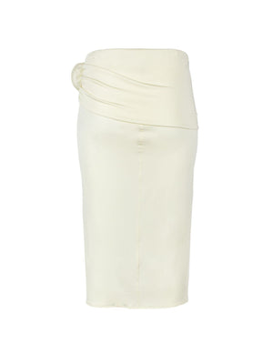 MAGDA BUTRYM Floral-Appliqué Pencil Skirt - Cream White, Pencil Silhouette, Straight Hem, Knee-Length