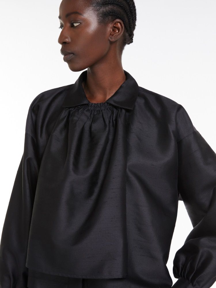 女性必备：丝绸棉质黑色衬衫 - 春夏 2024