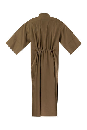 优雅长款褐色棉真丝衬衫裙女装