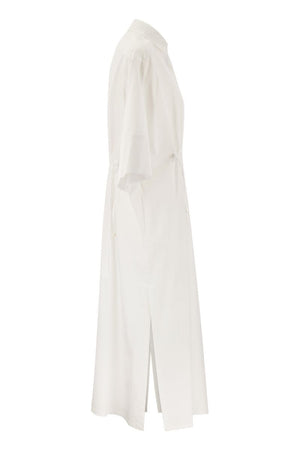 MAX MARA Elegant Women's White Cotton-Silk Dress with Drawstring Waist and Front Fastening