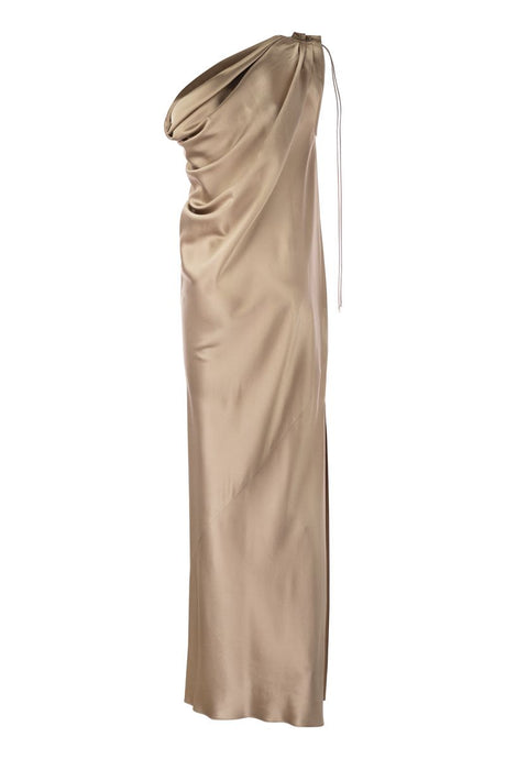 MAX MARA Bronze Silk Satin One-Shoulder Dress for Women