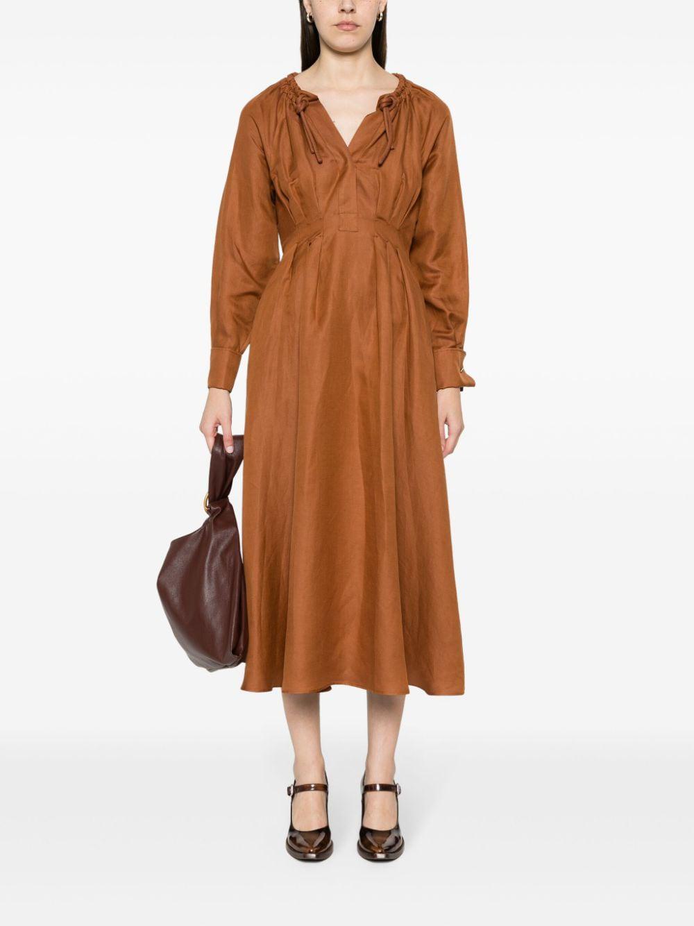 MAX MARA Stylish Flaxlinen and Silk Dress in Brown for Women - SS24 Collection