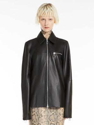 MAX MARA SPORTMAX Sleek Black Leather Jacket for Women - SS24 Collection
