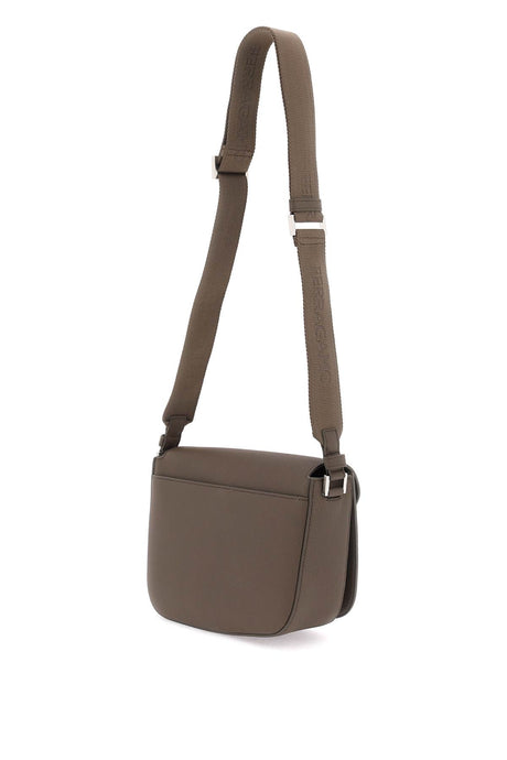 FERRAGAMO Brown Hammered Leather Flame Medium Shoulder Bag with Adjustable Jacquard Strap