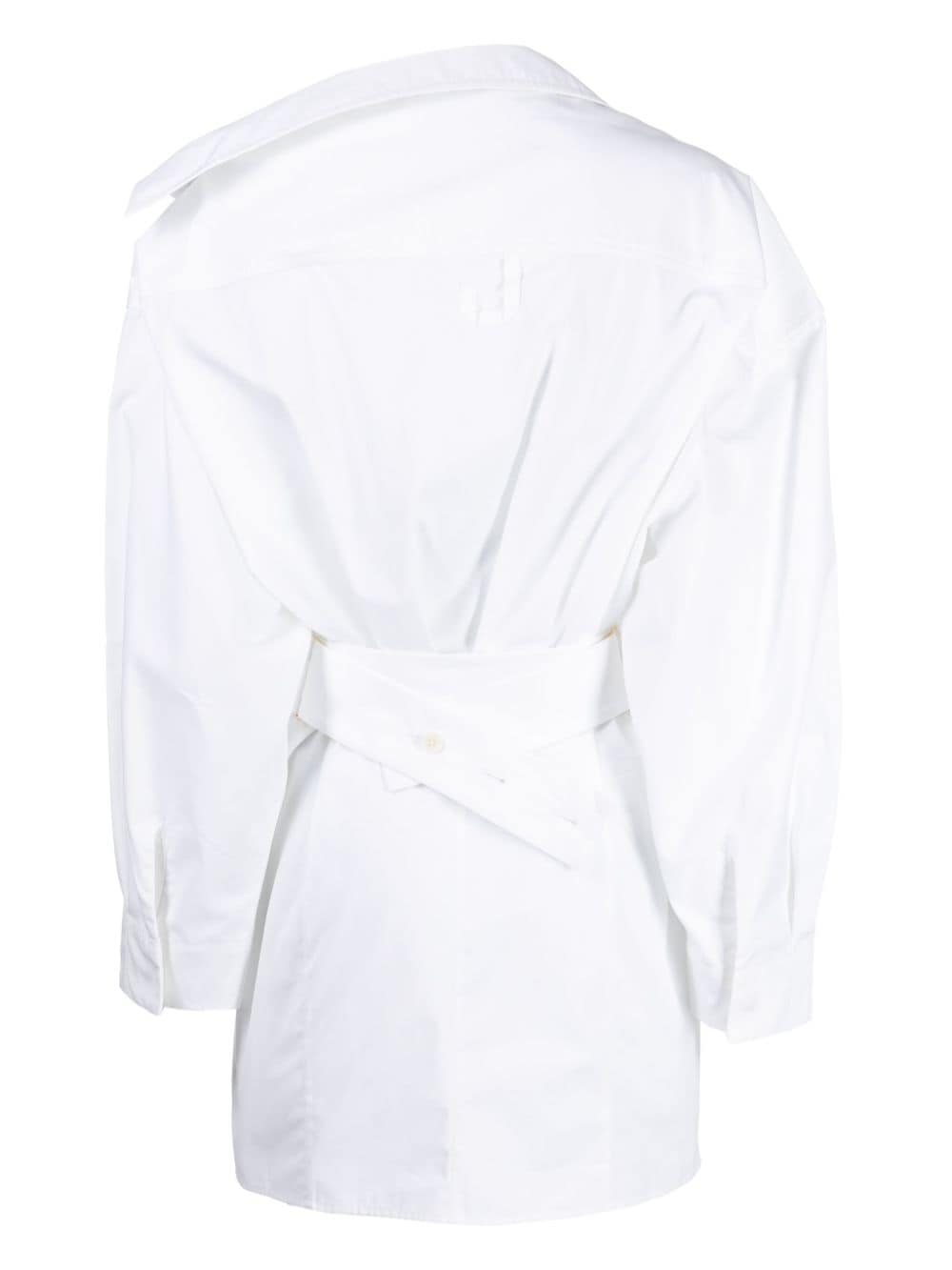 不对称白色棉质衬衫连衣裙，带宽松袖