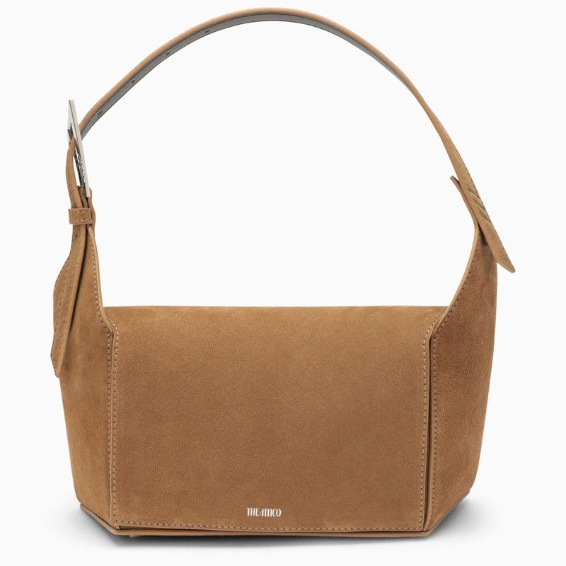 THE ATTICO Geometric Shoulder Handbag in Light Chocolate Suede for Women - SS24 Collection