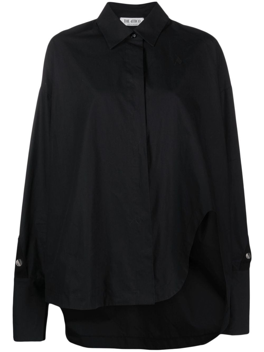 THE ATTICO Black Parachute Canvas Asymmetric Shirt for Women - SS24