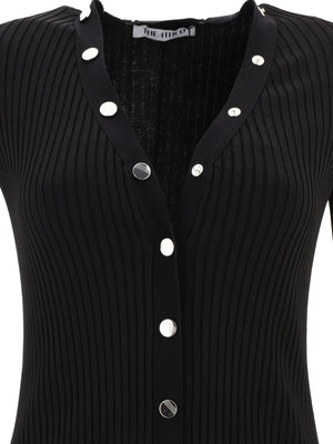 THE ATTICO Women's V-Neck Ribbed Long Cardigan in Black for SS24