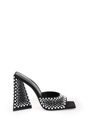 THE ATTICO Crystal-Studded Satin Flat with Pyramid Heel for Women