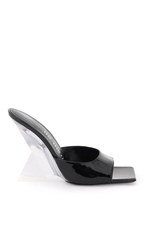 THE ATTICO Luxury Black Patent Leather Flat Sandals for Women with Transparent Pyramid Heel