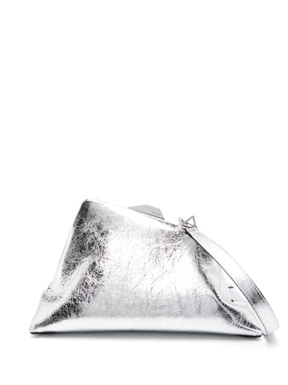THE ATTICO Day Off Metallic Leather Clutch Handbag - Silver Tone, Adjustable Strap, Internal Logo Patch