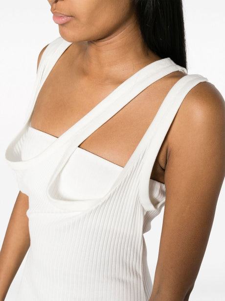 THE ATTICO White Ribbed Asymmetric Dress for Women