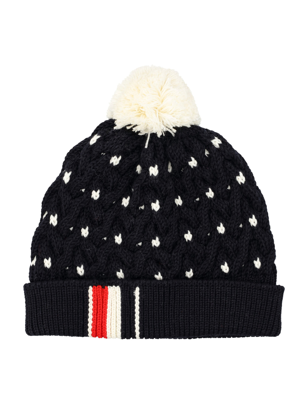 THOM BROWNE CABLE HAT WITH RWB STRIPE