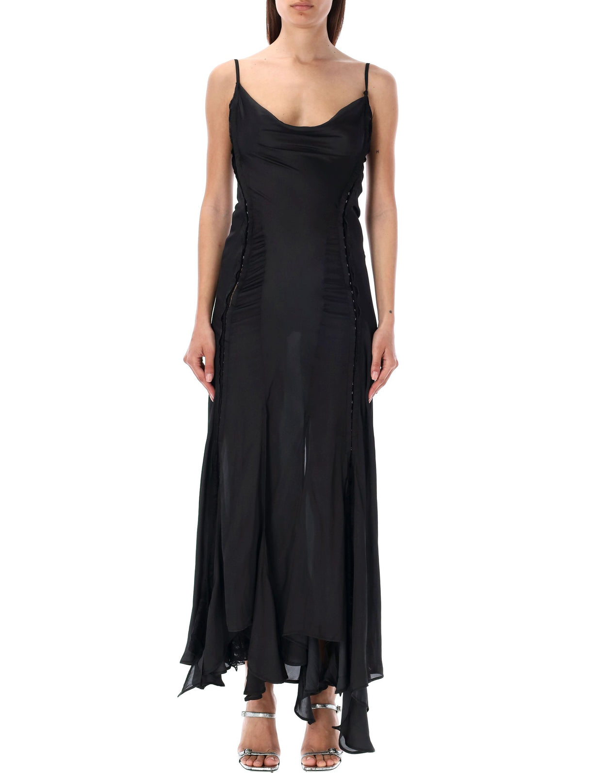 Y/PROJECT Sleek Black Hook-and-Eye Long Dress for Women's SS24 Wardrobe