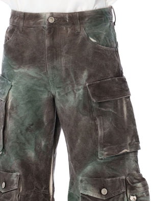 THE ATTICO Stained Green Camouflage Denim Pants with Multiple Cargo Pockets for Women