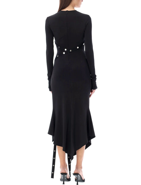 THE ATTICO Femme Black Midi Dress with Snaps for SS24