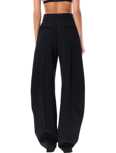 THE ATTICO Black High Waisted Pants with Embroidered Logo and Wide Banana Legs for Women - SS24