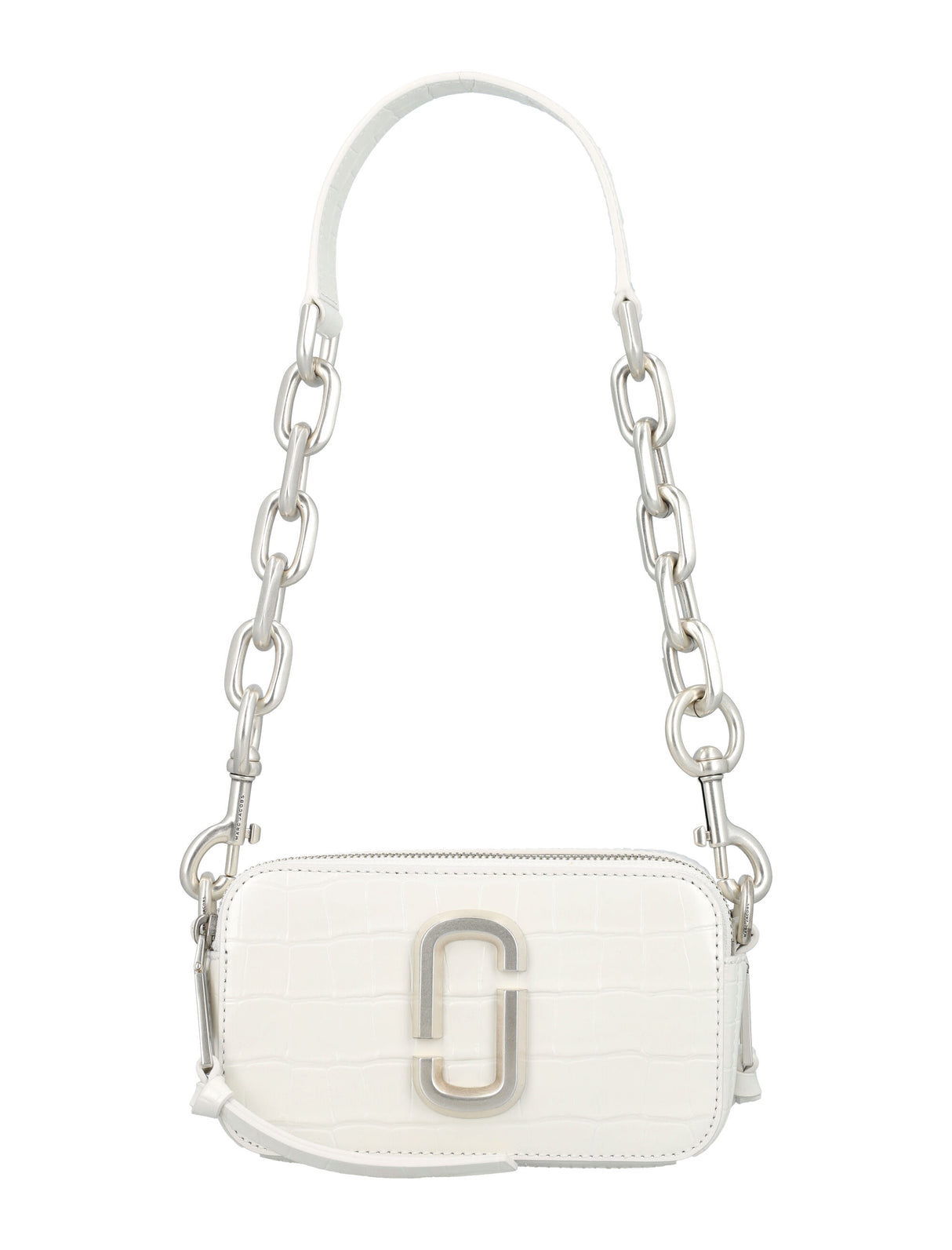 Cotton White Croc-Embossed Snapshot Handbag for Women