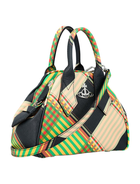 VIVIENNE WESTWOOD Yasmine Small Combat Tartan Saffiano Handbag with Adjustable Strap and Orb Detail