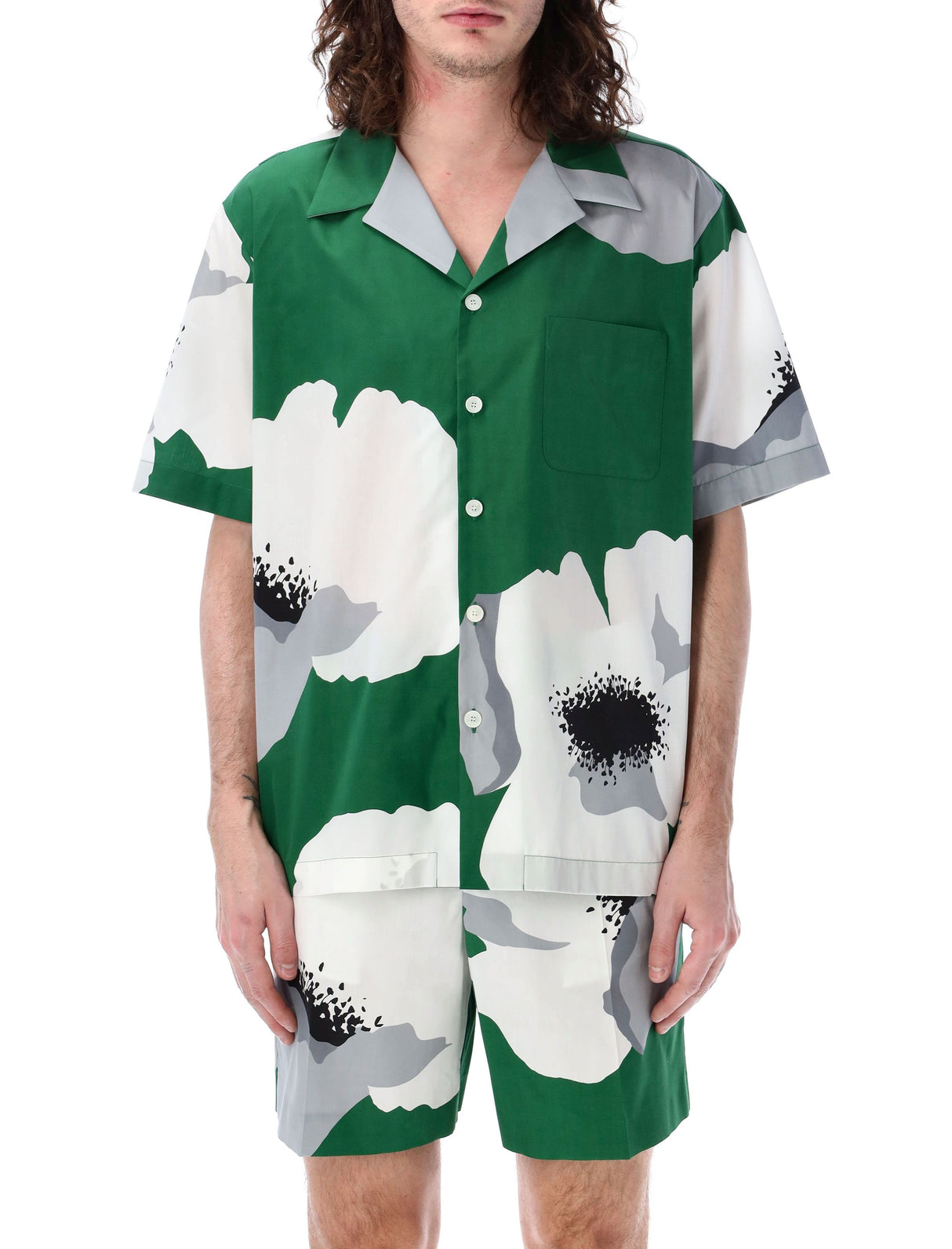 VALENTINO GARAVANI Floral Print Poplin Bowling Shirt for Men
