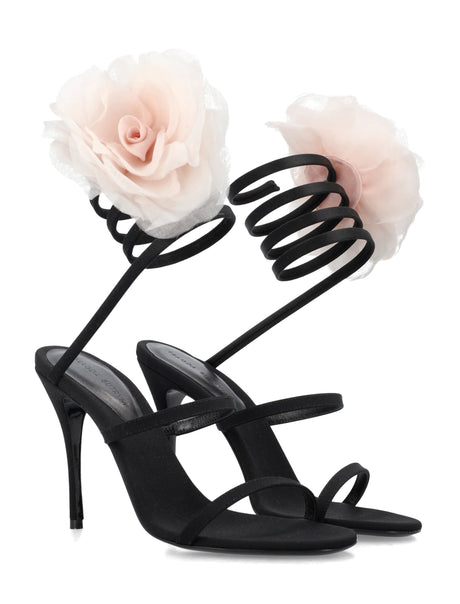 MAGDA BUTRYM Romantic Silk-Light Knit Pink Flower Heel Sandals for Women
