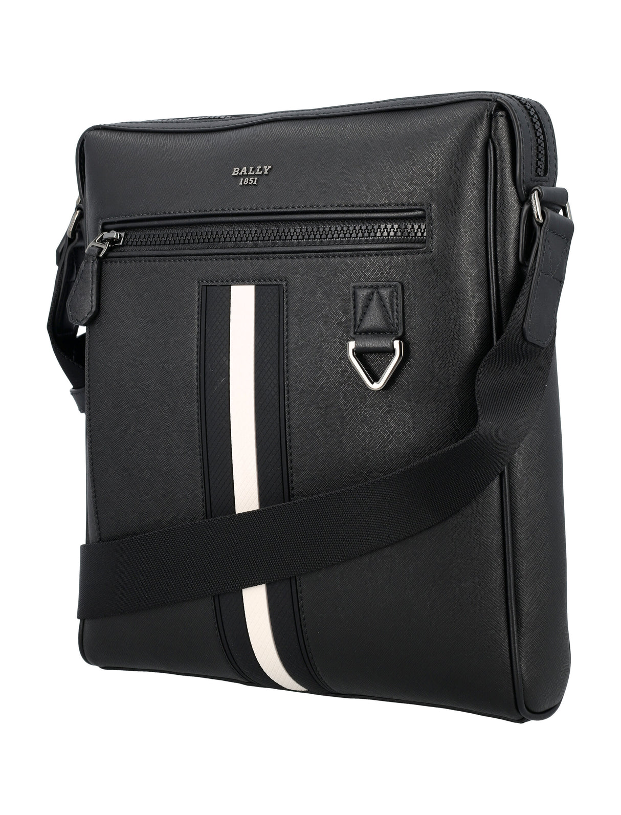 Men's Recycled Leather Handbag - Zip Fastening, Adjustable Strap, Bally Stripe Detail