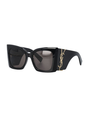 SAINT LAURENT Oversized Cat-Eye Black Sunglasses for Women with Cassandre Logo