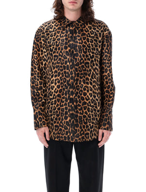 SAINT LAURENT Leopard Print Silk Taffeta Shirt for Men - SS24 Collection