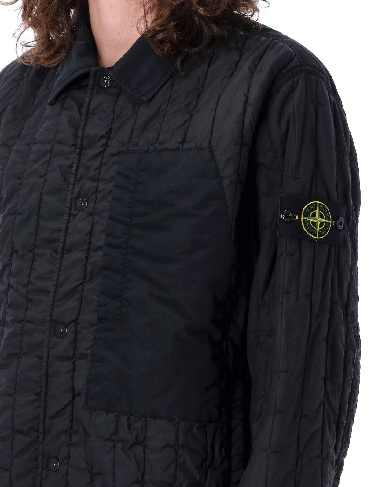 STONE ISLAND Black Quilted Shirt-Jacket for Men - SS24