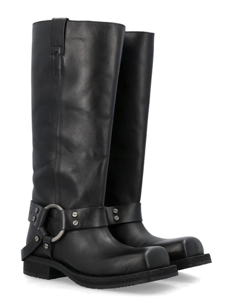 ACNE STUDIOS Black Leather Buckle Boots for Women - Biker Inspired Hardware by Acne Studio