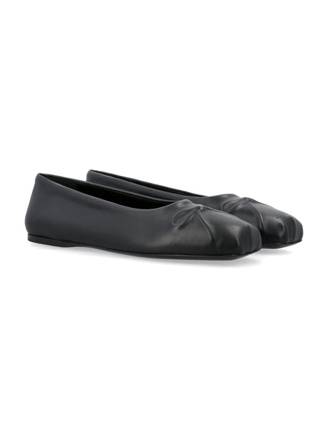 MARNI Little Bow Ballet Flats - Square-toe Leather Flats with Embossed Bow Detail