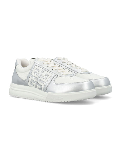 GIVENCHY Men's Silver Leather Low-Top Sneakers with 4G Emblem by <Brand name>