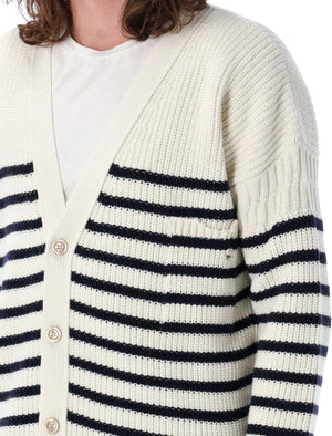 MARNI Men's Striped Fisherman Cardigan for SS24 in Navy and Ecru