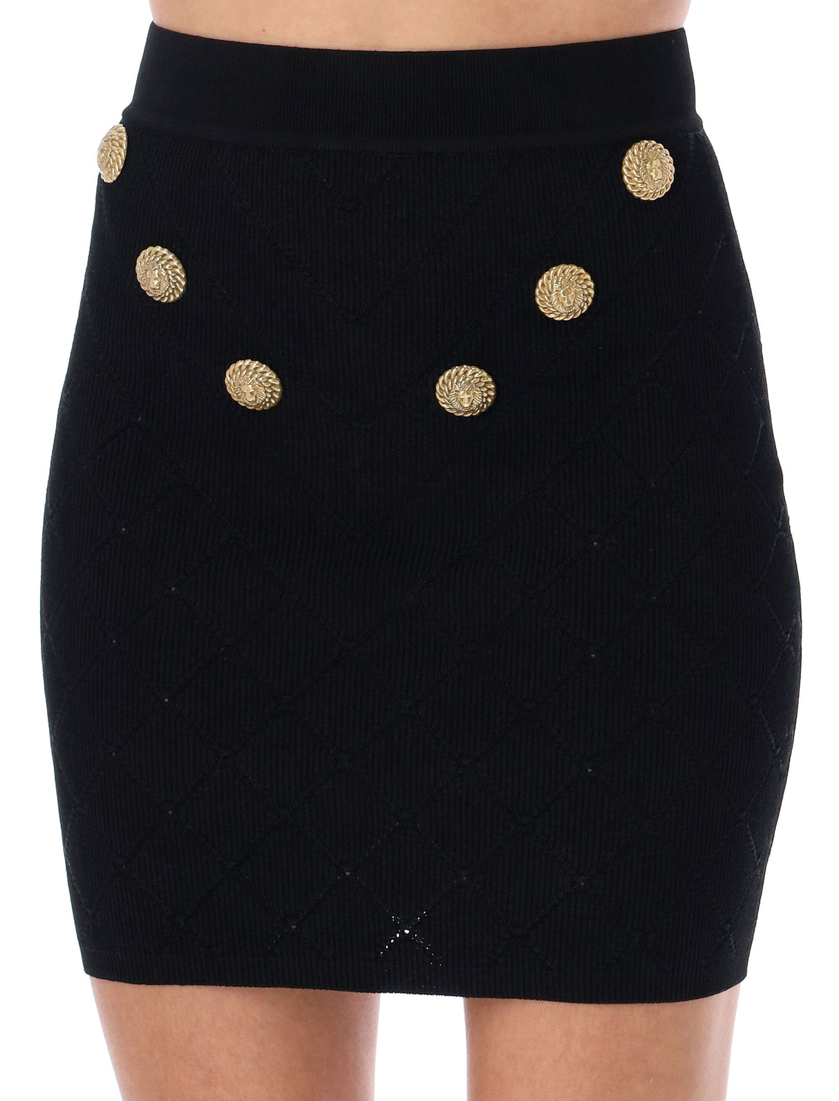 BALMAIN Sleek and Chic: 6-Button Black Knit Skirt for Women