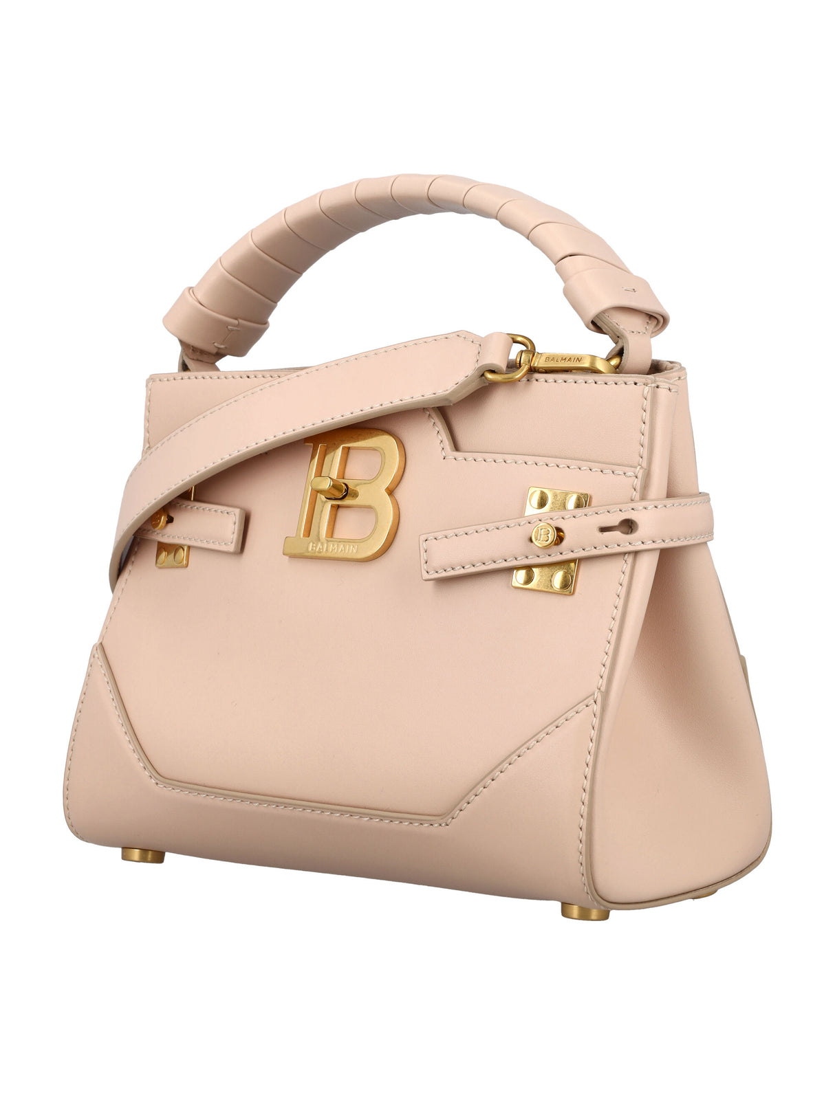 BALMAIN Smooth Leather B-Buzz 22 Handbag for Women in Nude