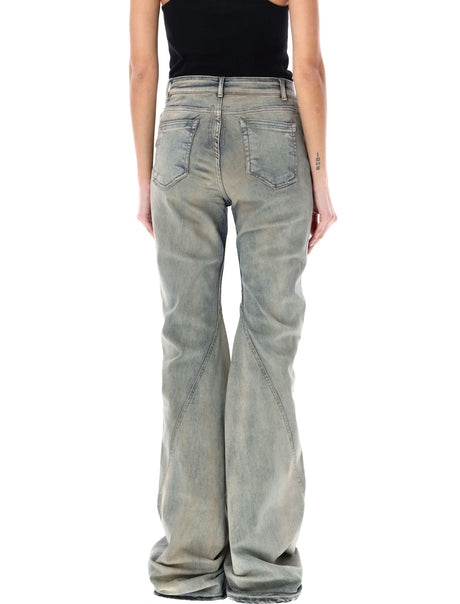 女性天空斜角伸展裤 - 直切设计，长及地面带有后排贴袋和腰带環槽