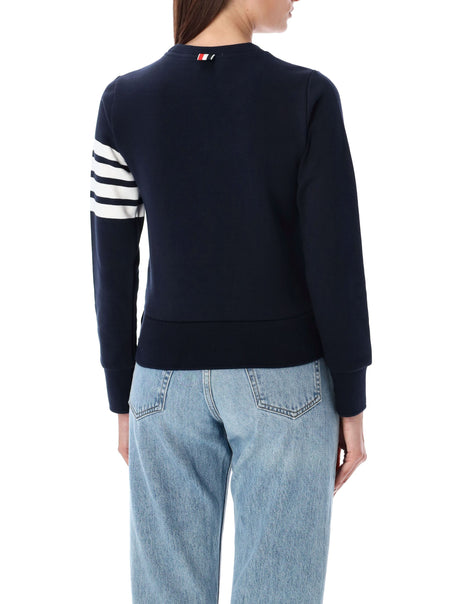 THOM BROWNE Navy Crewneck Sweatshirt with Logo Patch and Striped Detail