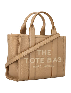 MARC JACOBS Grained Leather Mini Tote with Silver-Tone Accents and Removable Strap, Beige - 20.5 x 25 cm