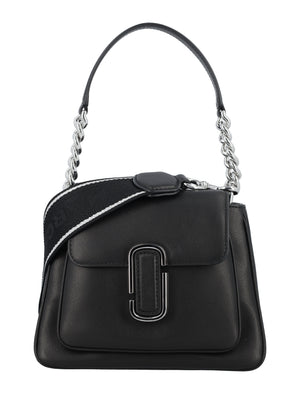 MARC JACOBS Smooth Leather Mini Satchel with Chain Handle and Adjustable Strap, Black - 23x17x12 cm