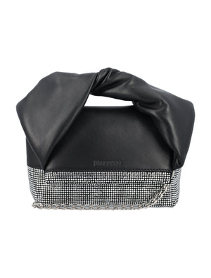 JW ANDERSON Mini Twister Crystal-Embellished Leather Handbag with Silver Chain - Black